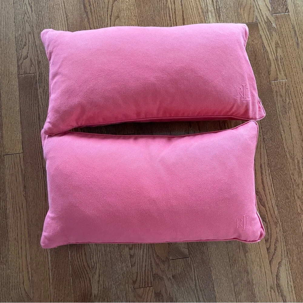 Ralph Lauren Red Cotton Lumber Pillowcases with Feather Pillows Set of 2